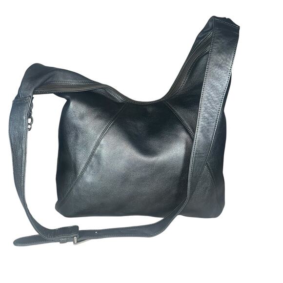 Americana by Sharif Metallic Gray Leather Shoulder Crossbody Bag Slouchy Chic - Picture 6 of 16